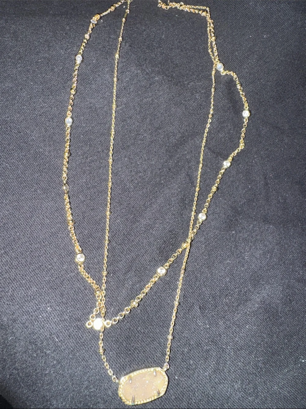 Kendra Scott Gold Layered Pendant Necklace with Clear Crystal Accents - Picture 1 of 8